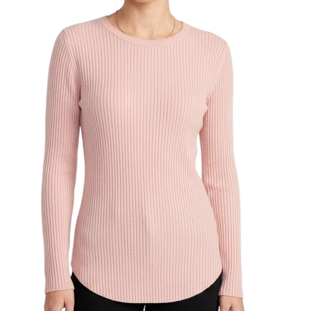 Calvin Klein Sweater Women M Blush Pink Ribbed Knit Crewneck Long Sleeve Top